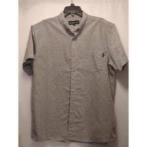 Molokai Surf Co Mens Button Down Gray Short Sleeve Shirt XL Bone Fish Pattern